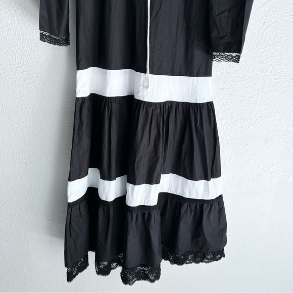 Batsheva Dawn Maxi Long Sleeve Cotton Dress Black White NWT Goth Academia Sz 4 - Picture 4 of 8